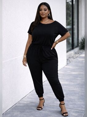 Chic Plus-Size Black Comfy Lounge Jogger Jumpsuit